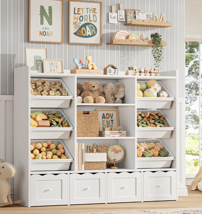 White Toy Storage with Drawers