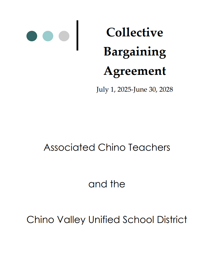 Cover page of a collective bargaining agreement document for Associated Chino Teachers and Chino Valley Unified School District, effective from July 1, 2025, to June 30, 2028.