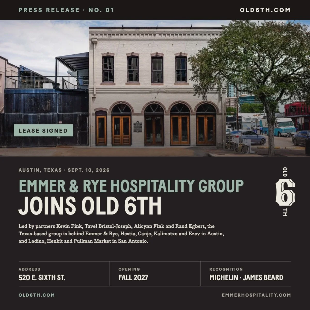 Welcome to @old6th. Kevin, Tavel, Alicynn, Rand, and the entire @emmerhospitality family - we couldn&rsquo;t have asked for better neighbors. Let&rsquo;s go!