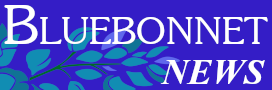 Bluebonnet News logo with stylized blue and green flower design.