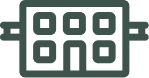 A black icon of a robot head with rectangular eyes and antennas