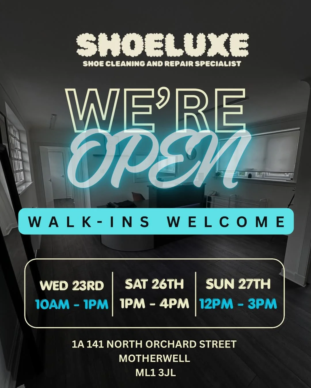 🕒 WE&rsquo;RE OPEN THIS WEEKEND! 👟✨

ShoeLuxe Scotland is now open this Saturday &amp; Sunday! 🎉

📍 Located in Motherwell

Got a pair of trainers, golf shoes, handbags or other footwear that needs some TLC? Bring them down and let us get them loo