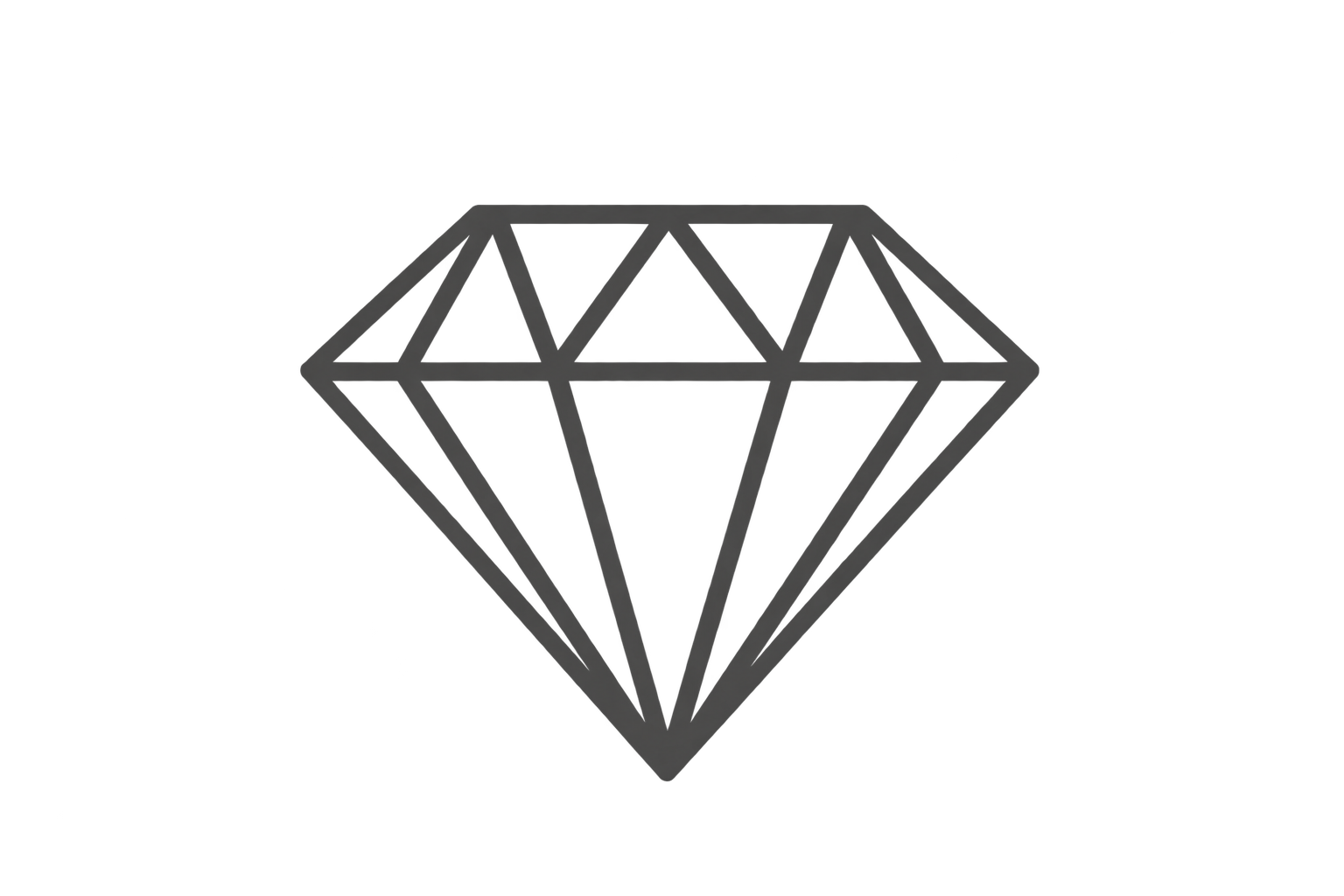 A simple, black and gray outline drawing of a diamond shape with internal lines creating a faceted appearance.