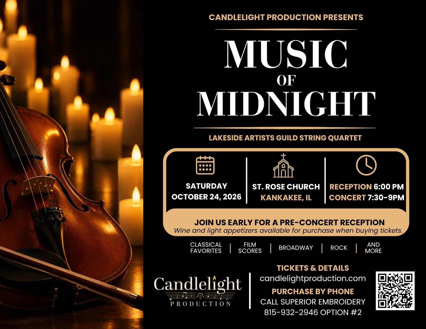 A little over 3 weeks left to get your tickets! You won&rsquo;t want to miss this event. We&rsquo;d love for you to join us.

📅 Saturday, October 24, 2026
🏛️ St. Rose Church | Kankakee, IL
🥂 Reception: 6:00 PM
🎼 Concert: 7:30 PM &ndash; 9 PM
🎟️ 