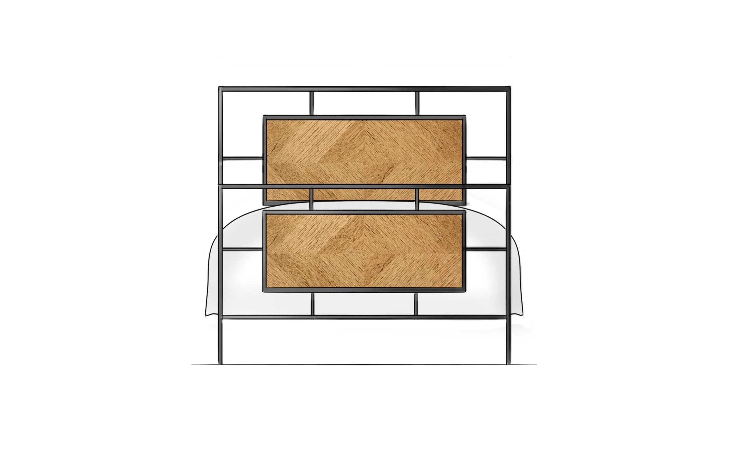 Top-down illustration of a wooden outdoor dining table with black metal frame and two benches on a white background