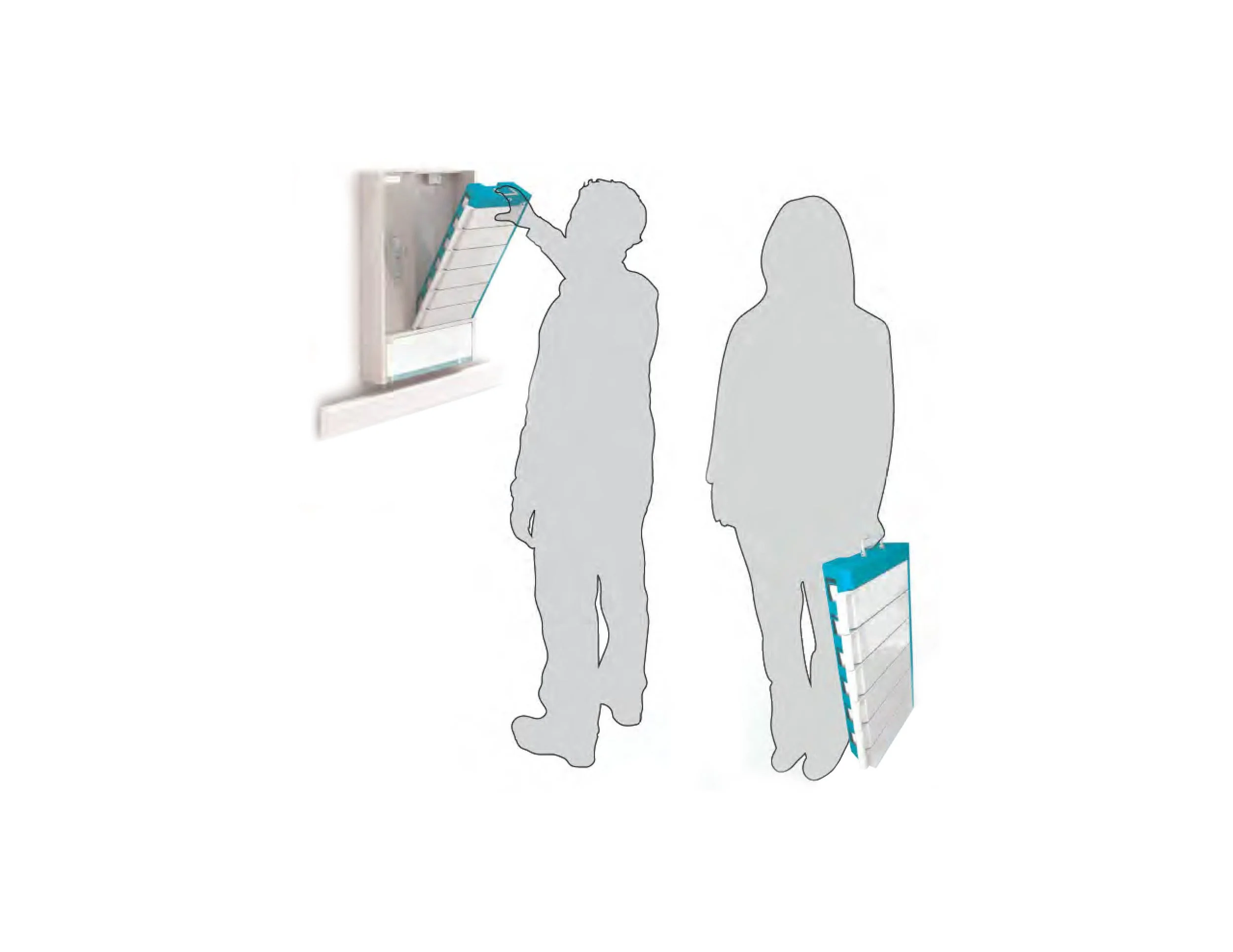 Illustration of two people using the medserve cabinet.
