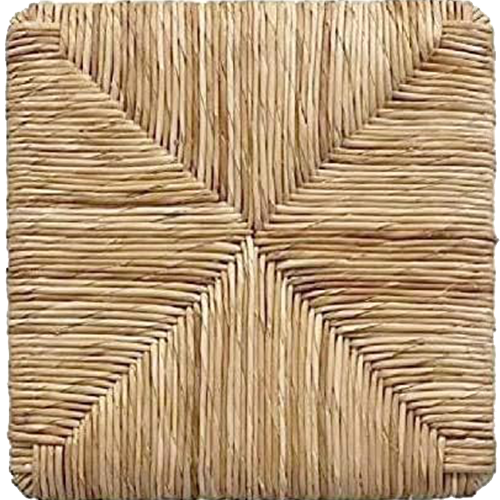 Close-up of a square woven wicker panel with a geometric four-point pattern