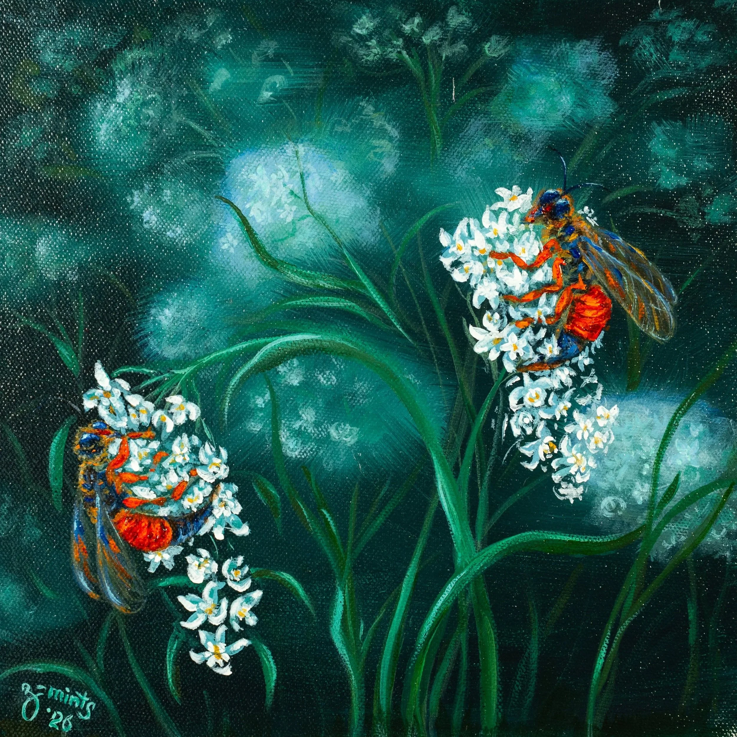 Bugs Hugs 1 | Acrylics on stretched canvas |12" x 12"