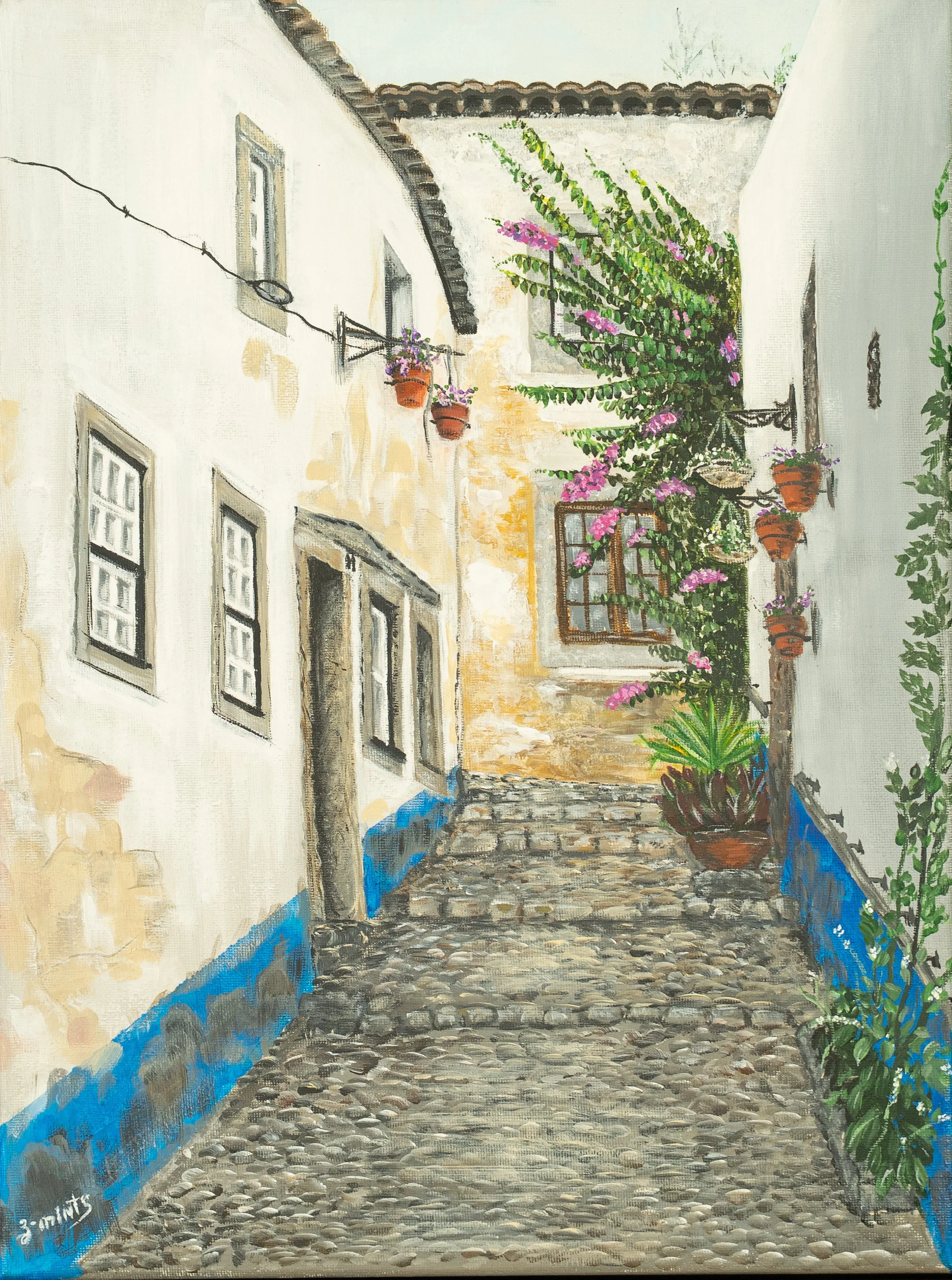 Hidden Alley in Obidos (Portugal)  | Acrylics on stretched canvas 