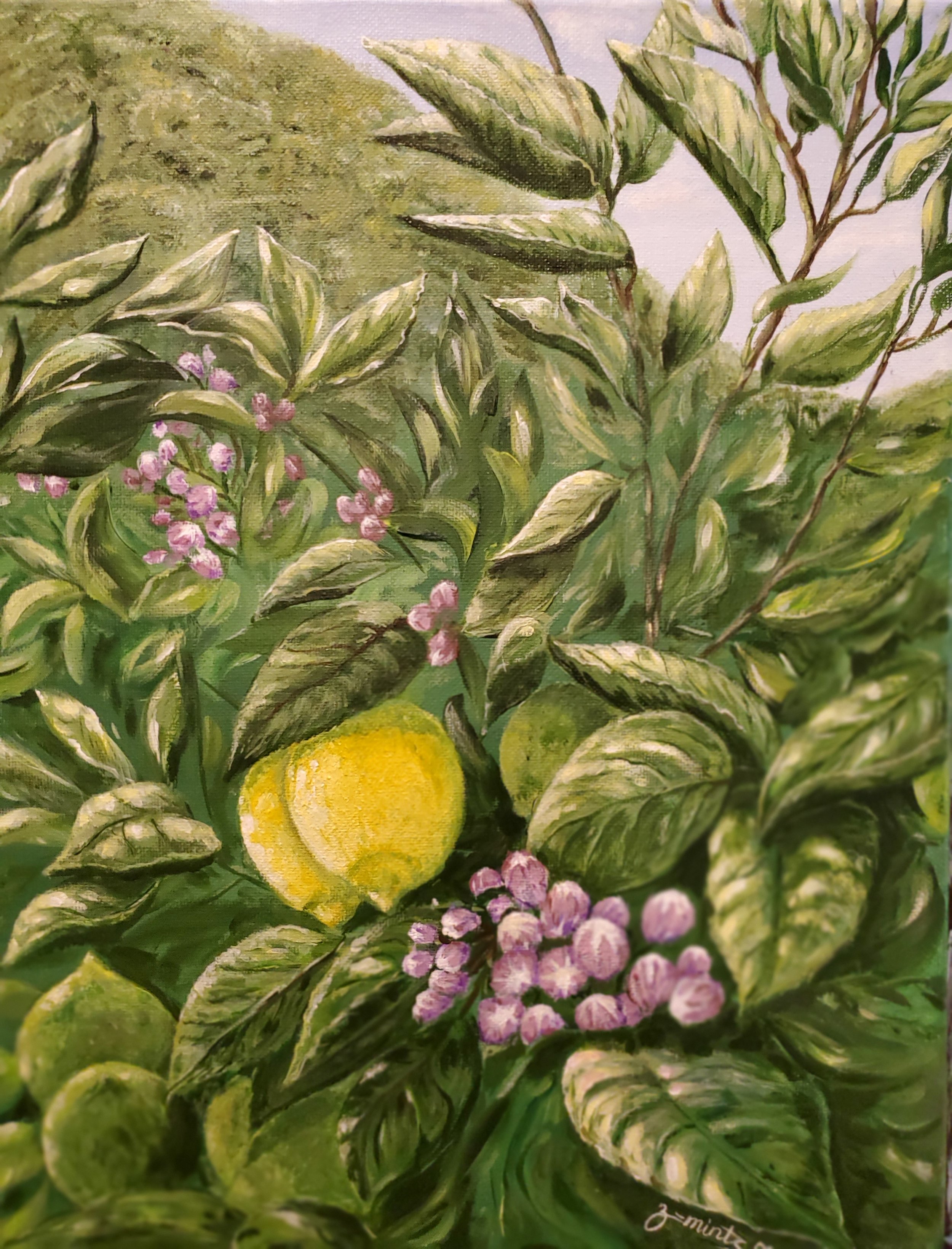 Lemon tree in bloom | Acrylics on stretched canvas