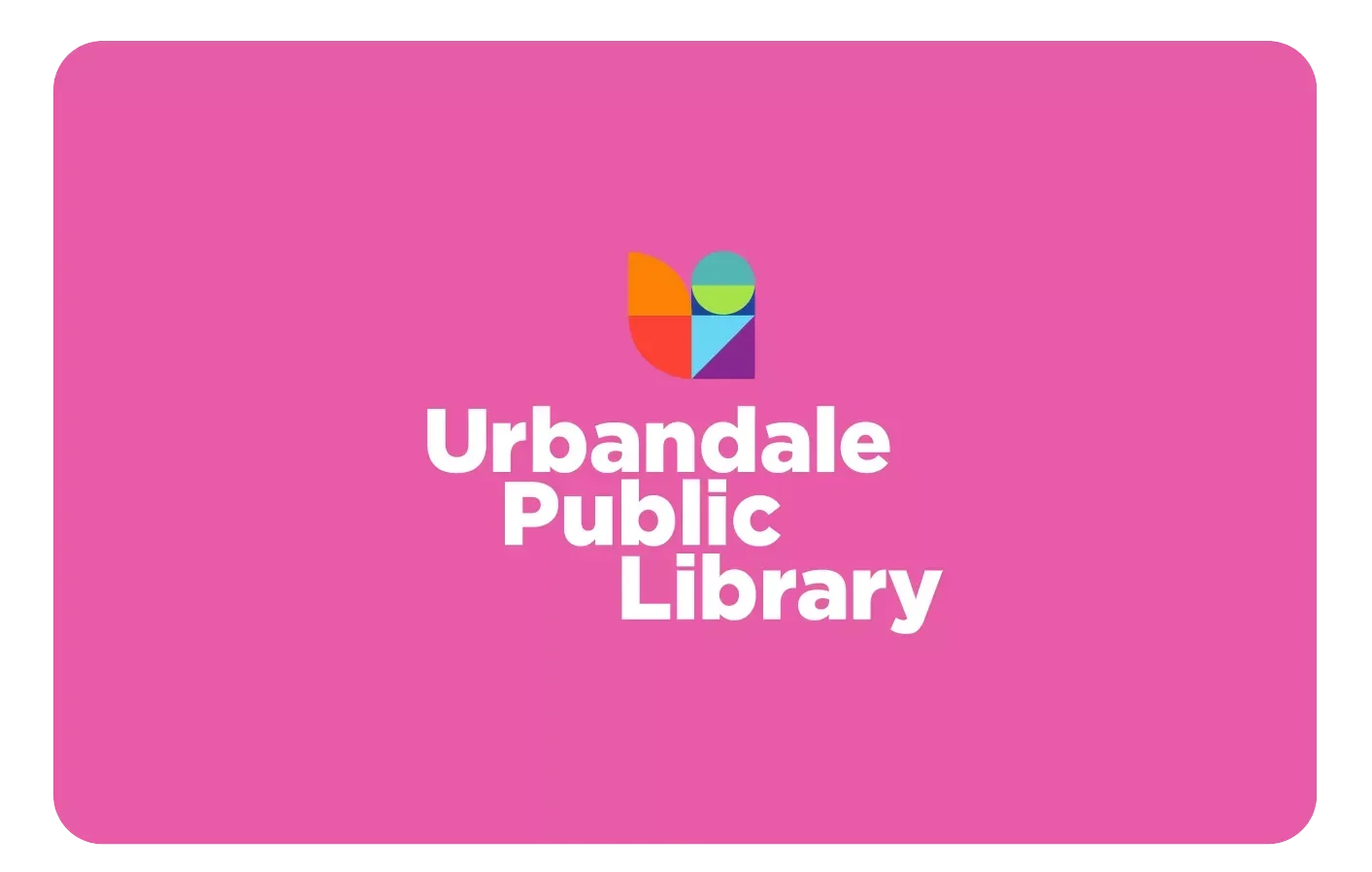 Pink background with colorful logo and white text that reads 'Urb upload Public Library'.