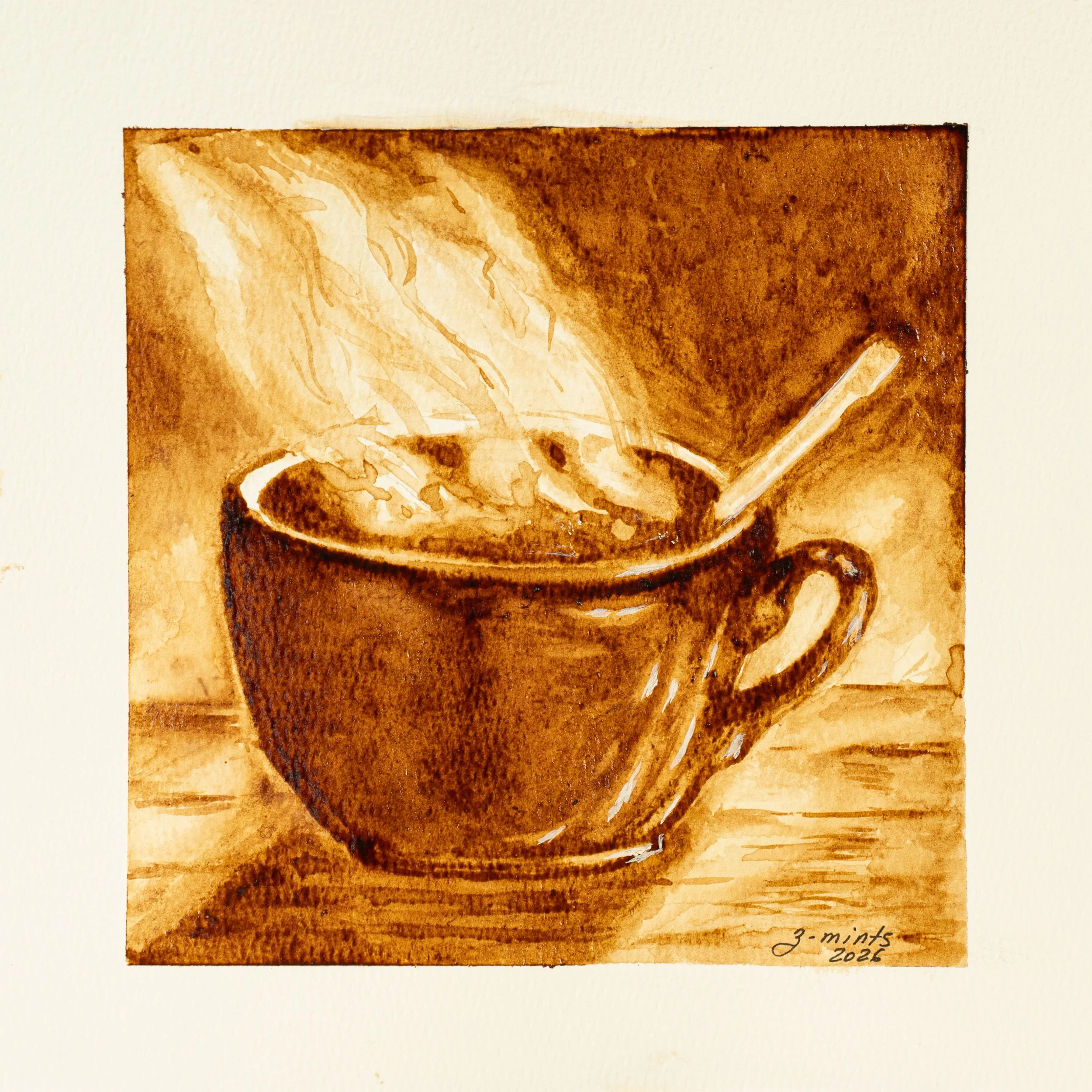 Hot cup of coffee | instant coffee on watercolor paper
