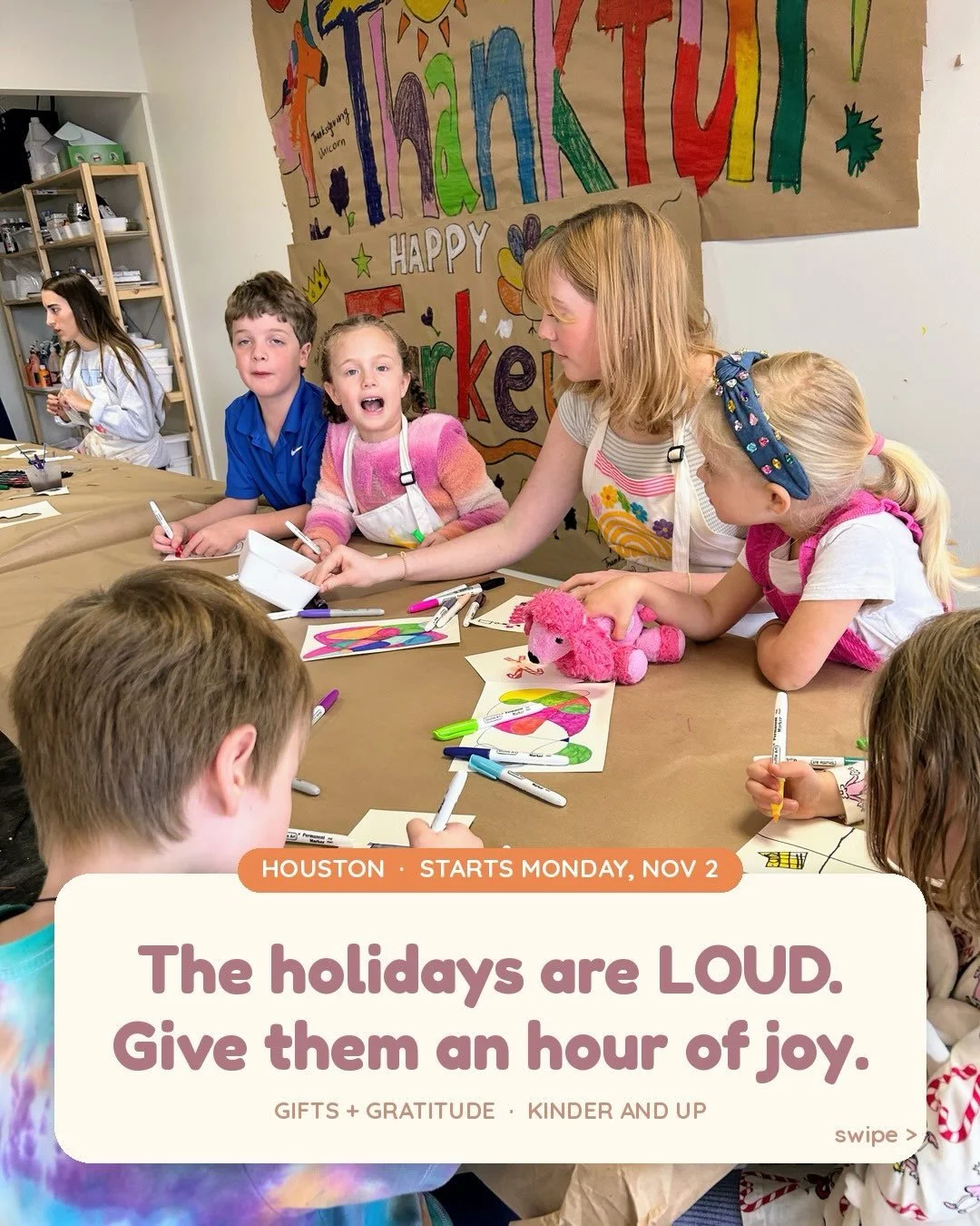 Friends, the holiday season is about to get CRAZY. Here&rsquo;s your permission to slow it alllll down. ☀️

Gifts + Gratitude is our holiday mini session, and it&rsquo;s real real real special. Our Monday After School Art Club is turning into an hour