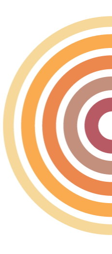 Close-up of a colorful, concentric circle pattern with beige, orange, reddish, and dark purple tones.