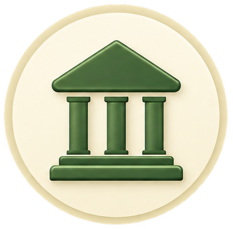 Icon of a classical government or museum building with columns and a triangular roof.