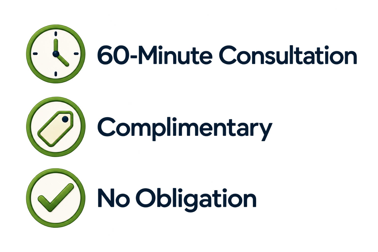 A diagram showing three steps for successful task completion. The first step, depicted with a clock icon, is 'Plan your work.' The second step, with a tag icon, is 'Gather your tools.' The third step, with a checkmark icon, is 'Complete and review your work.'