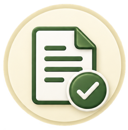 Icon of a document with a checkmark overlay.