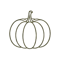 Outline drawing of a pumpkin with a stem.