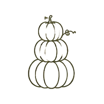 Line drawing of a stacked pumpkin on top of lemons with a leaf on top
