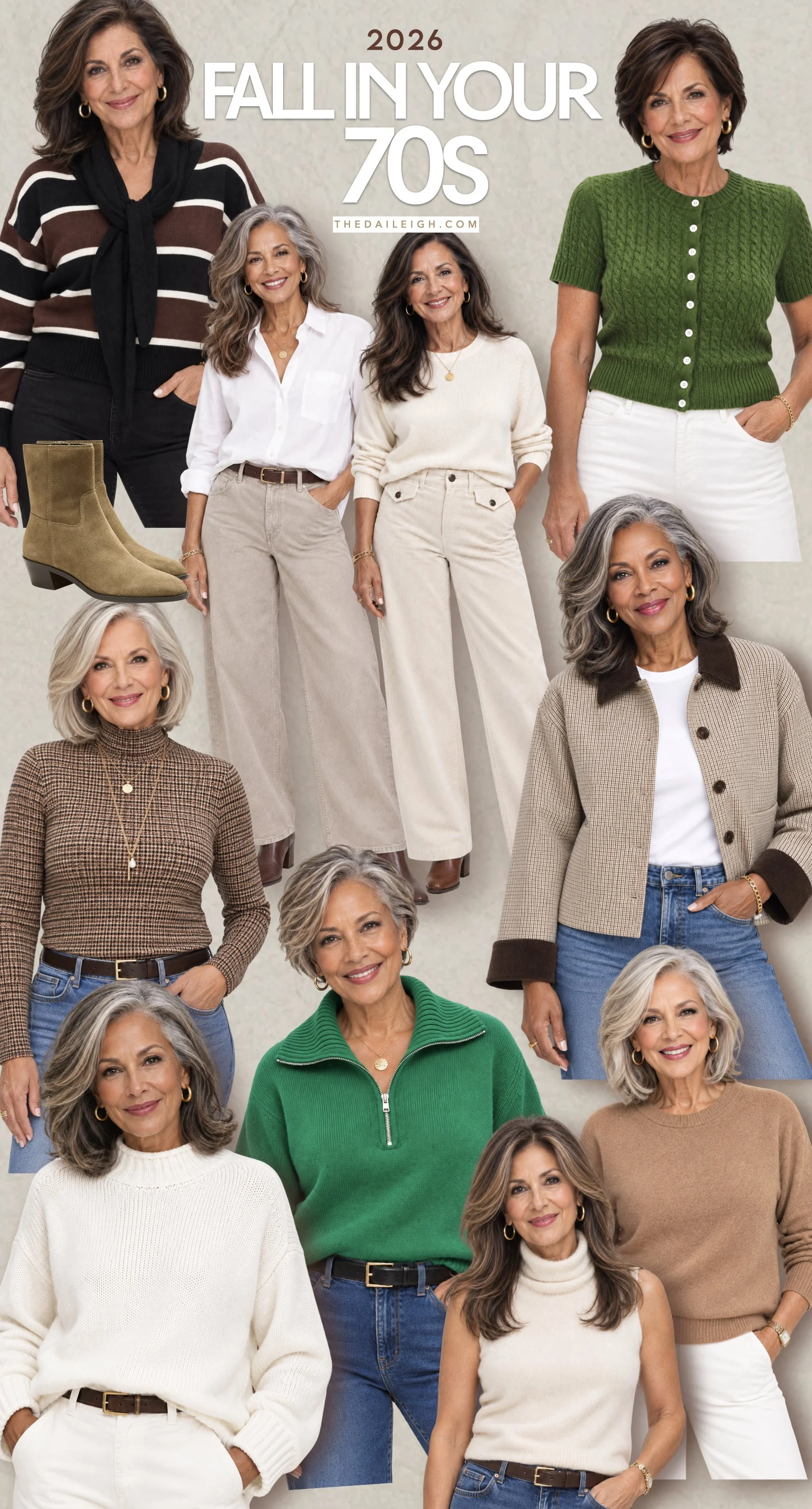 Women in their 70s styling fall trends.