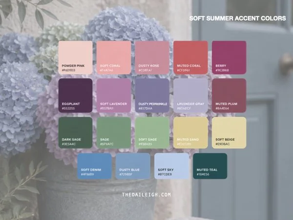 Soft summer color palette accent colors.