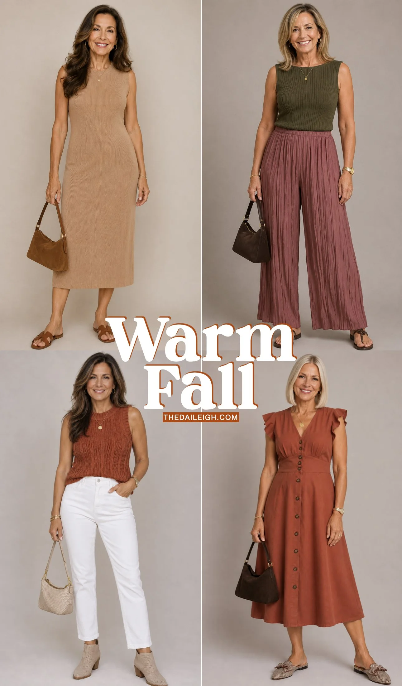 Women in their 50s wearing fall outfits for a hot fall.