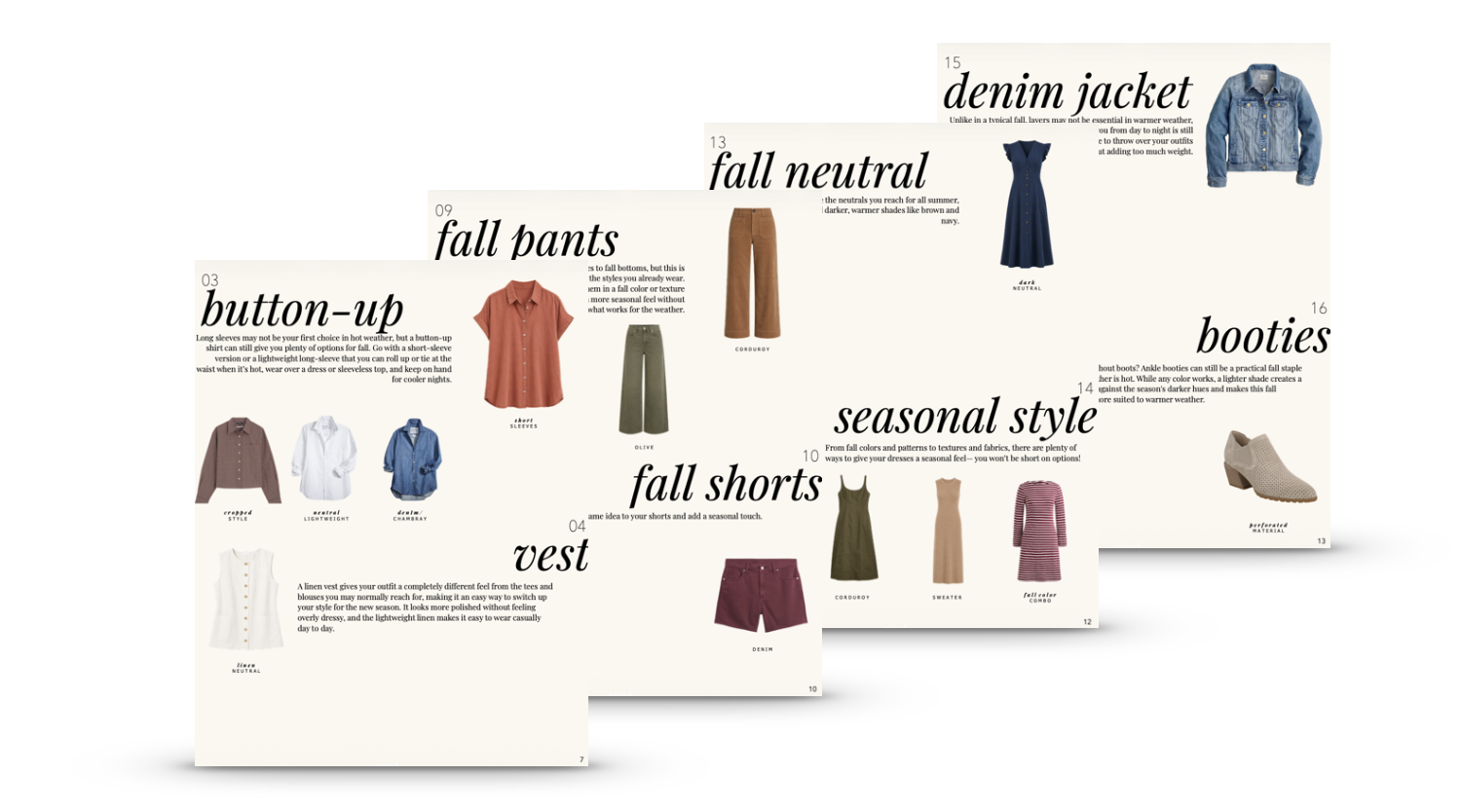 Clothes to wear in a warm fall.