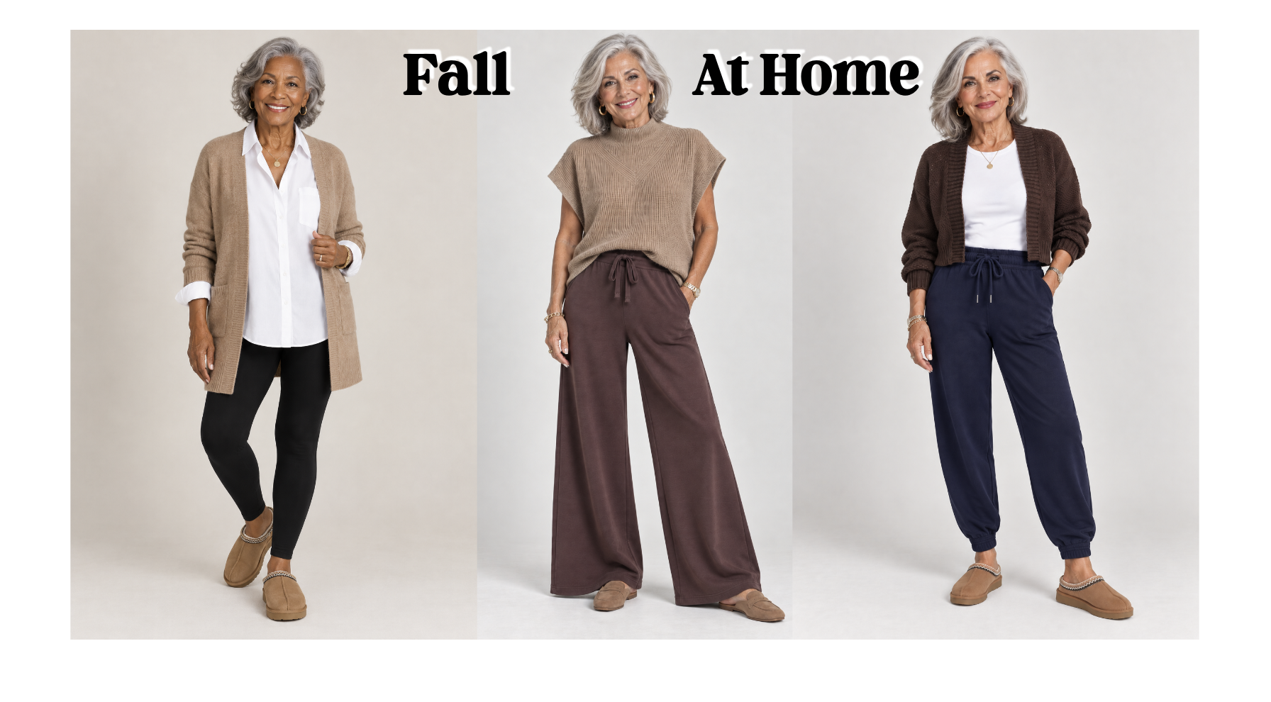 Fall outfits to wear at home in your 70s.
