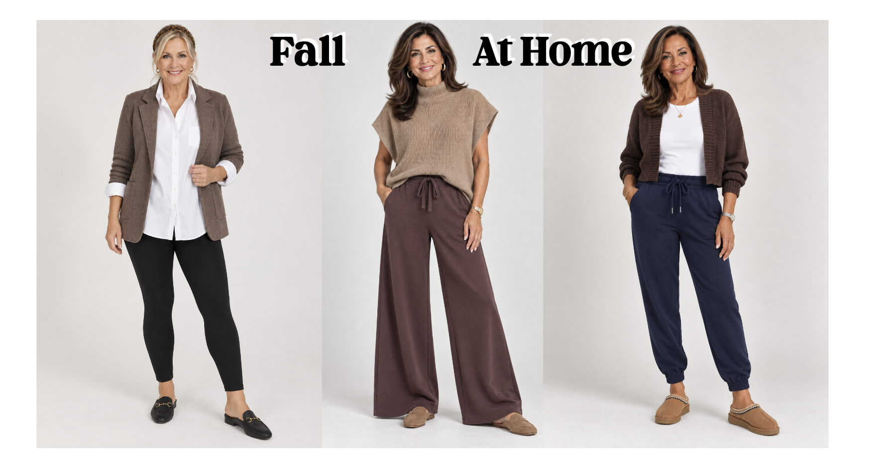Fall leisure outfit ideas to wear around the house in your 60s.