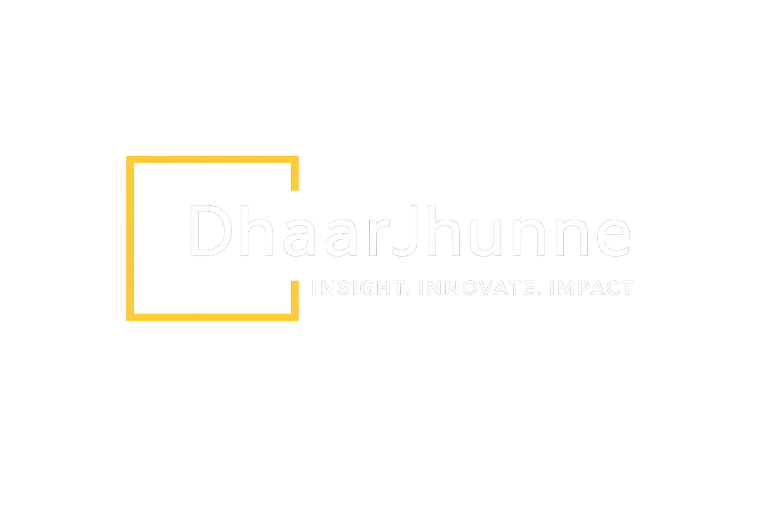 A digitally distorted graphic with the text 'DhaarJhun' and the tagline 'Insight. Innovate. Impact' over a colorful, abstract background with blocks of yellow, gray, purple, green, and black.