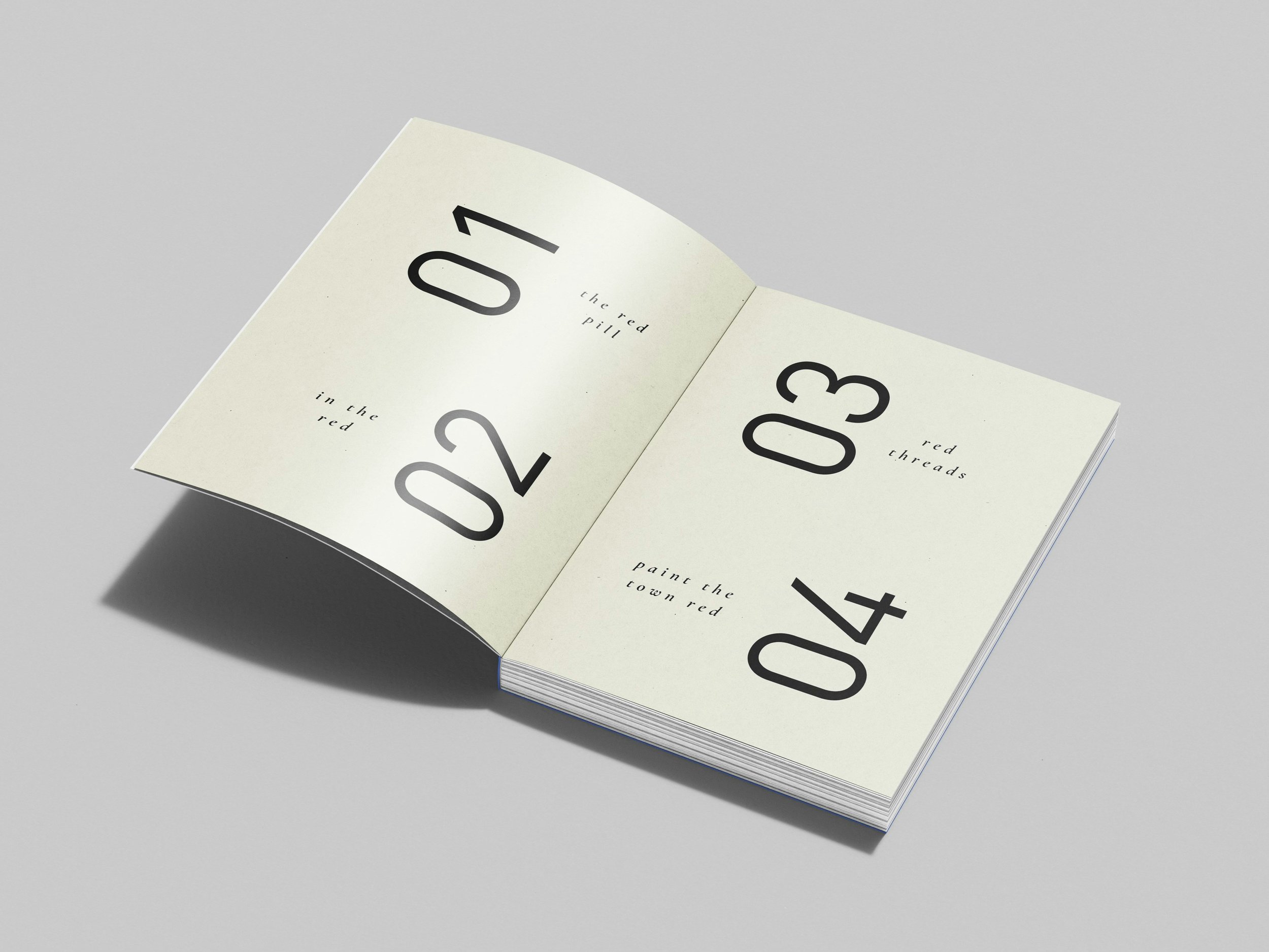 A modern book with white pages, displaying the year 2024, 2023, and 2022, with some pages containing small text that reads "the red pill," "paint the town red," and others.