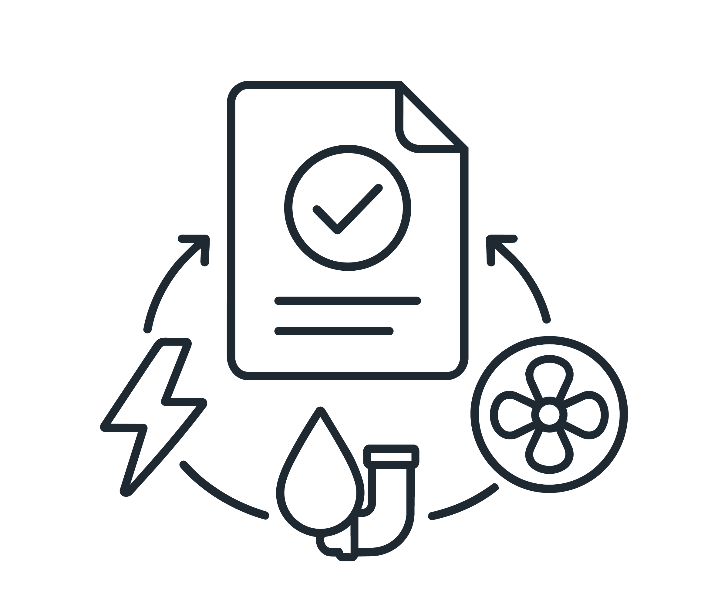 Outline of a hand holding a smartphone with a checkmark inside a circle on the screen. Various icons such as a flower and a bird are surrounding the hand.