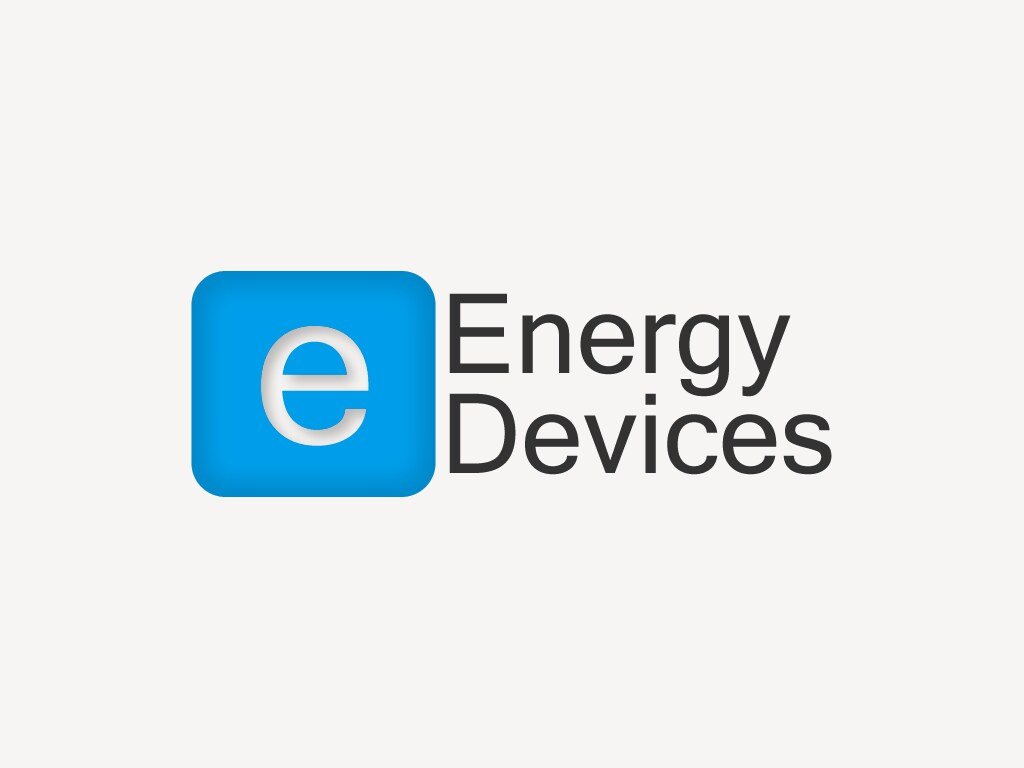Energy Devices logo with a blue square containing a lowercase 'e' next to black text reading 'Energy Devices' on a light grey background.