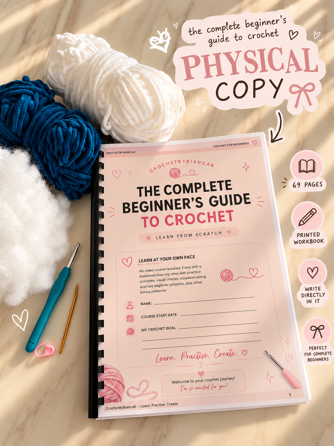 [PRE-ORDER] The Complete Beginner's Guide to Crochet - Physical Workbook ♡