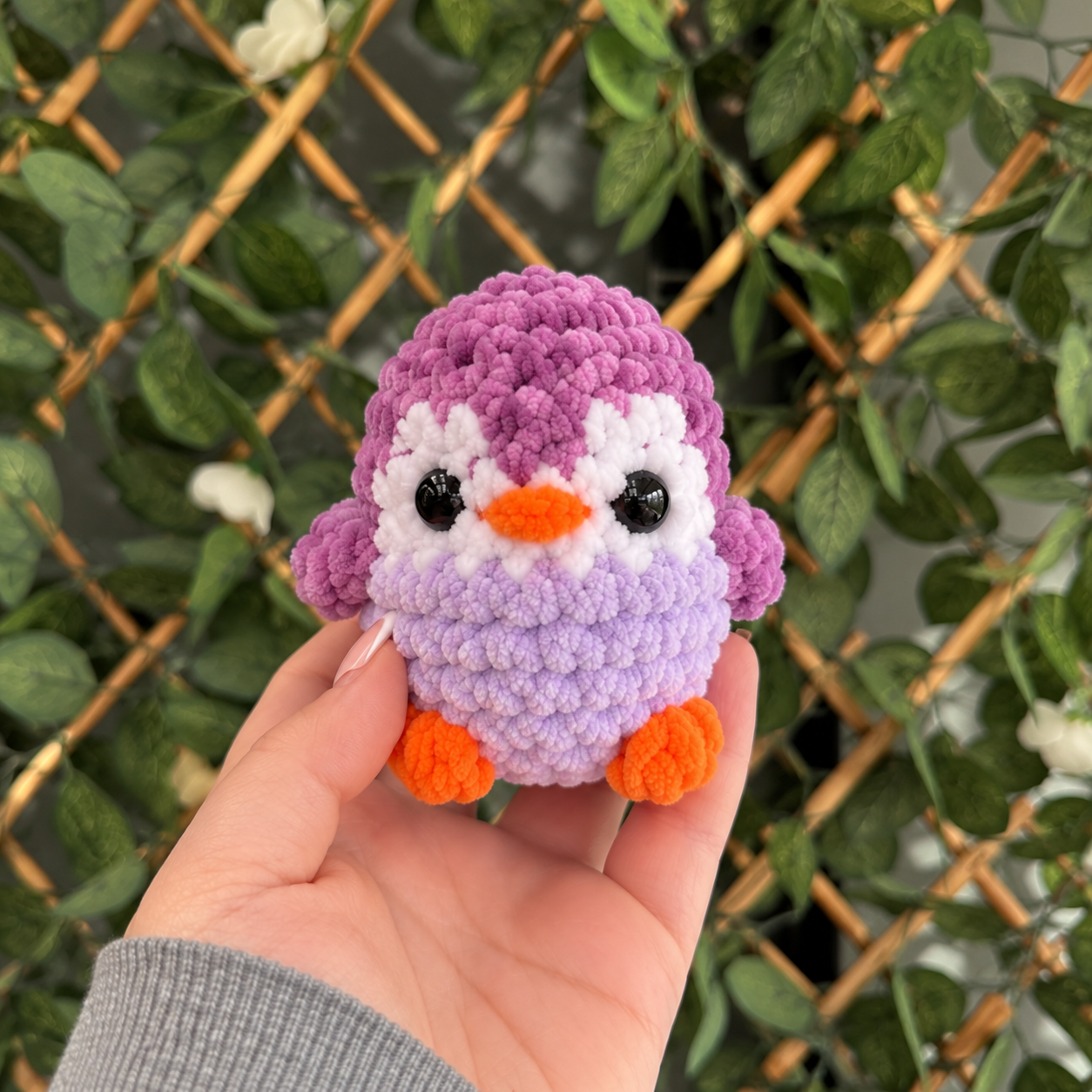 Handmade Lavender Plush Bird in Hand.png