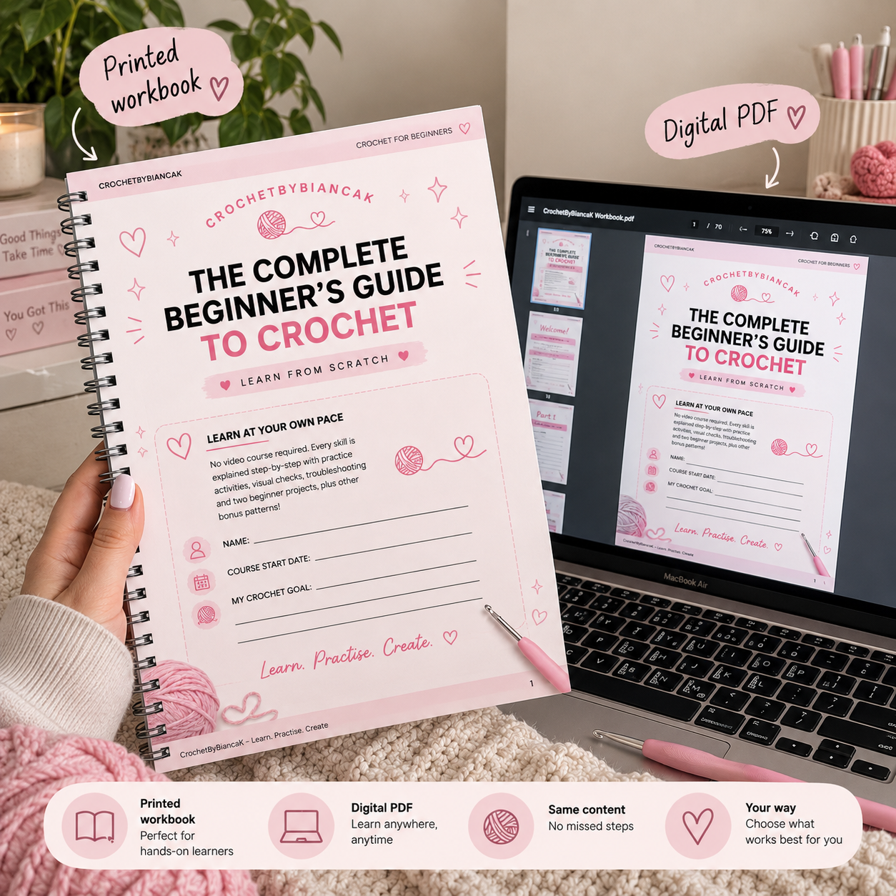 The Complete Beginner’s Guide to Crochet — Digital Workbook 🧶💗
