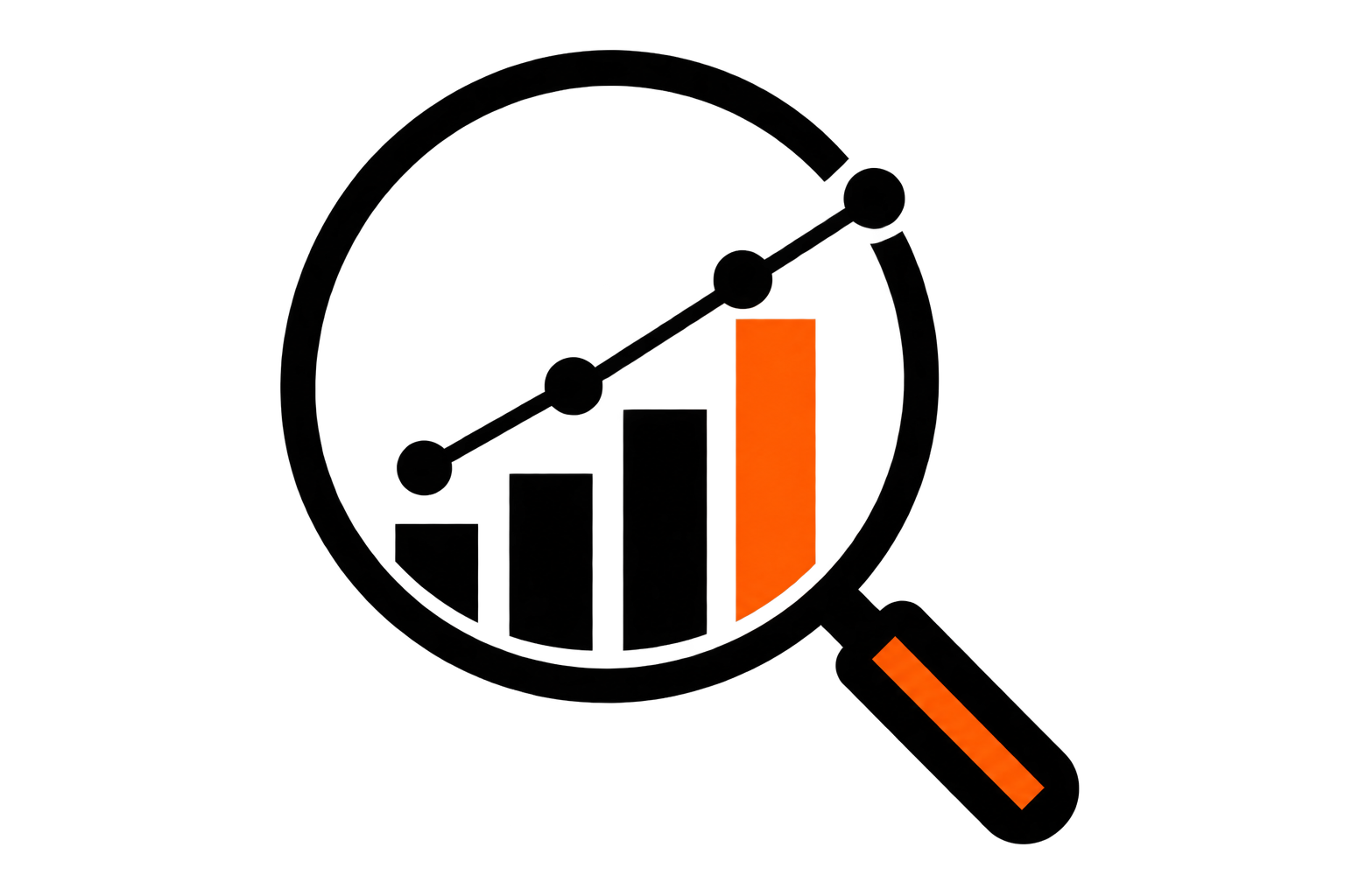 Close-up of an illuminated orange number one with a magnifying glass in front of it on a black background.