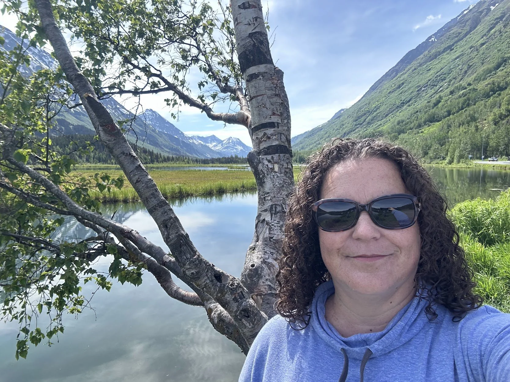 Posing on the shore of Tern Lake south of Anchorage, Alaska.