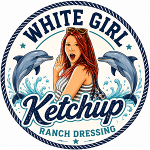 White Girl Ketchup ranch dressing logo with dolphins