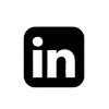 LinkedIn logo, a black square with rounded edges and a white 'in' in the center.