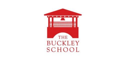 Logo of The Buckley School featuring a red pavilion and text below.