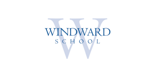 Windward School logo with a large light blue 'W' in the background and the words 'Windward School' in dark blue text over it.