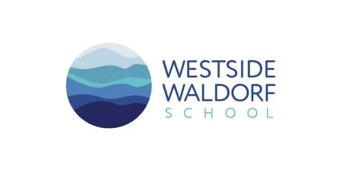 Logo of Westside Waldorf School with a circular graphic of layered blue mountains and the school name.