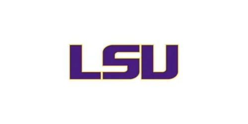 Louisiana State University logo in purple and gold.