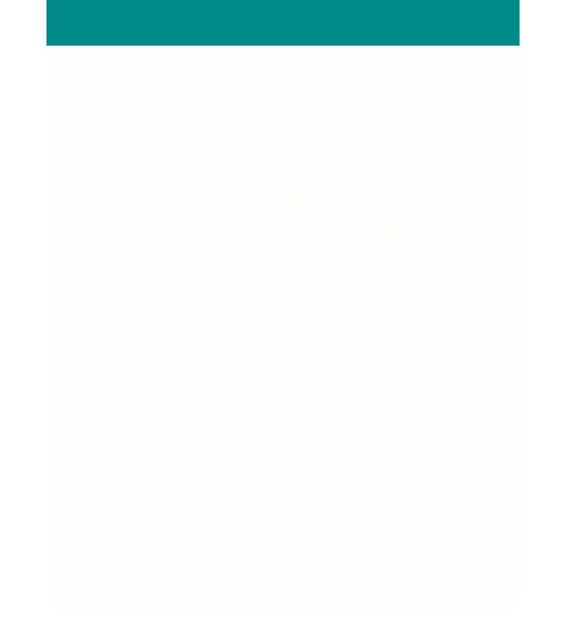 A presentation slide with a teal header and pink background, containing white text that discusses adjusting lighting during a photography session.