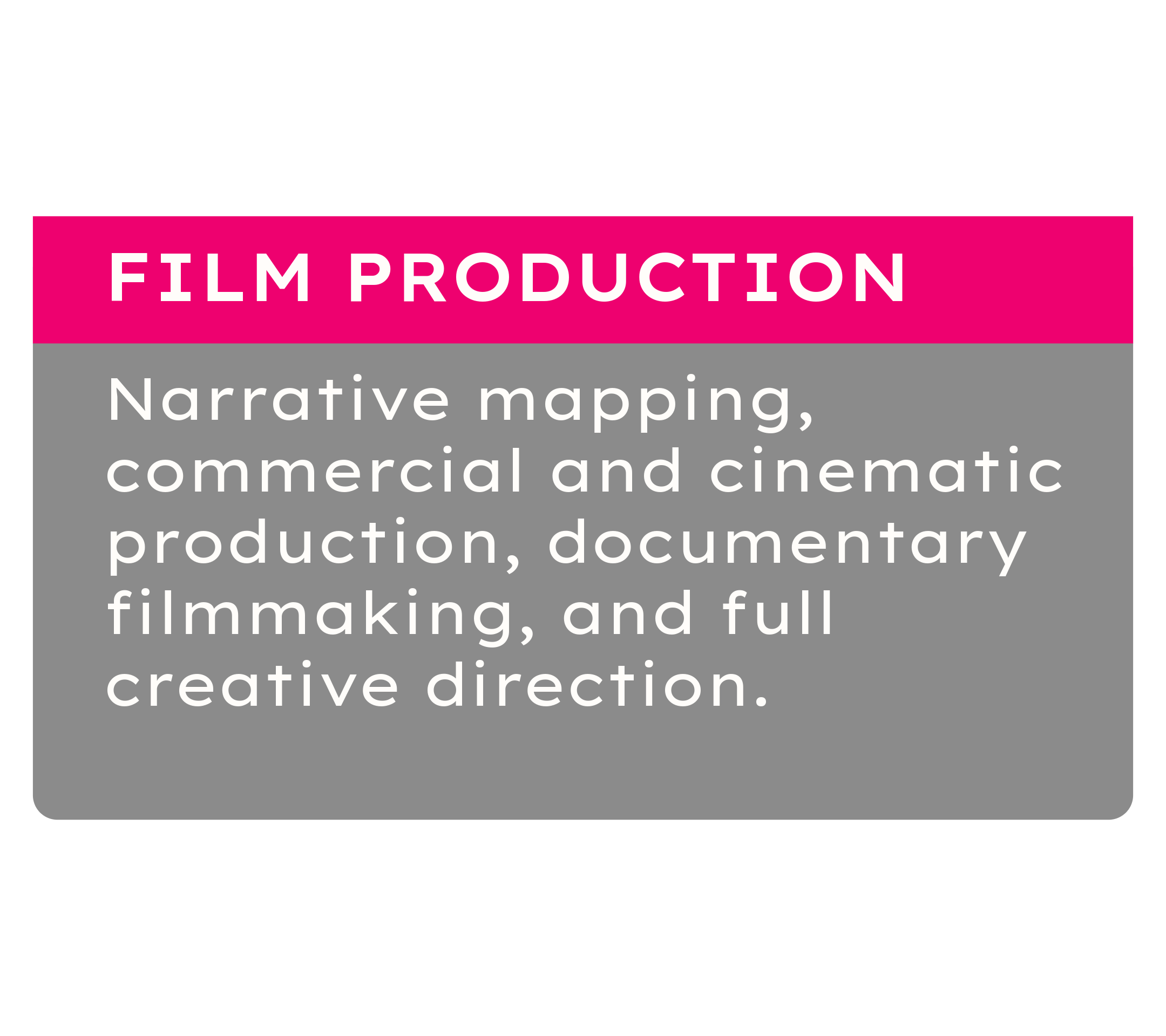 Graphic promoting film production services with text about narrative mapping and filmmaking.