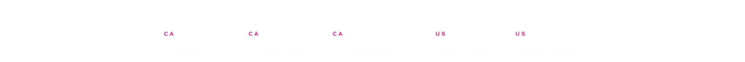 A list of city flight options with airports and cities, including Calgary, Toronto, Edmonton, Seattle, and New York, with country abbreviations CA for Canada and US for United States.