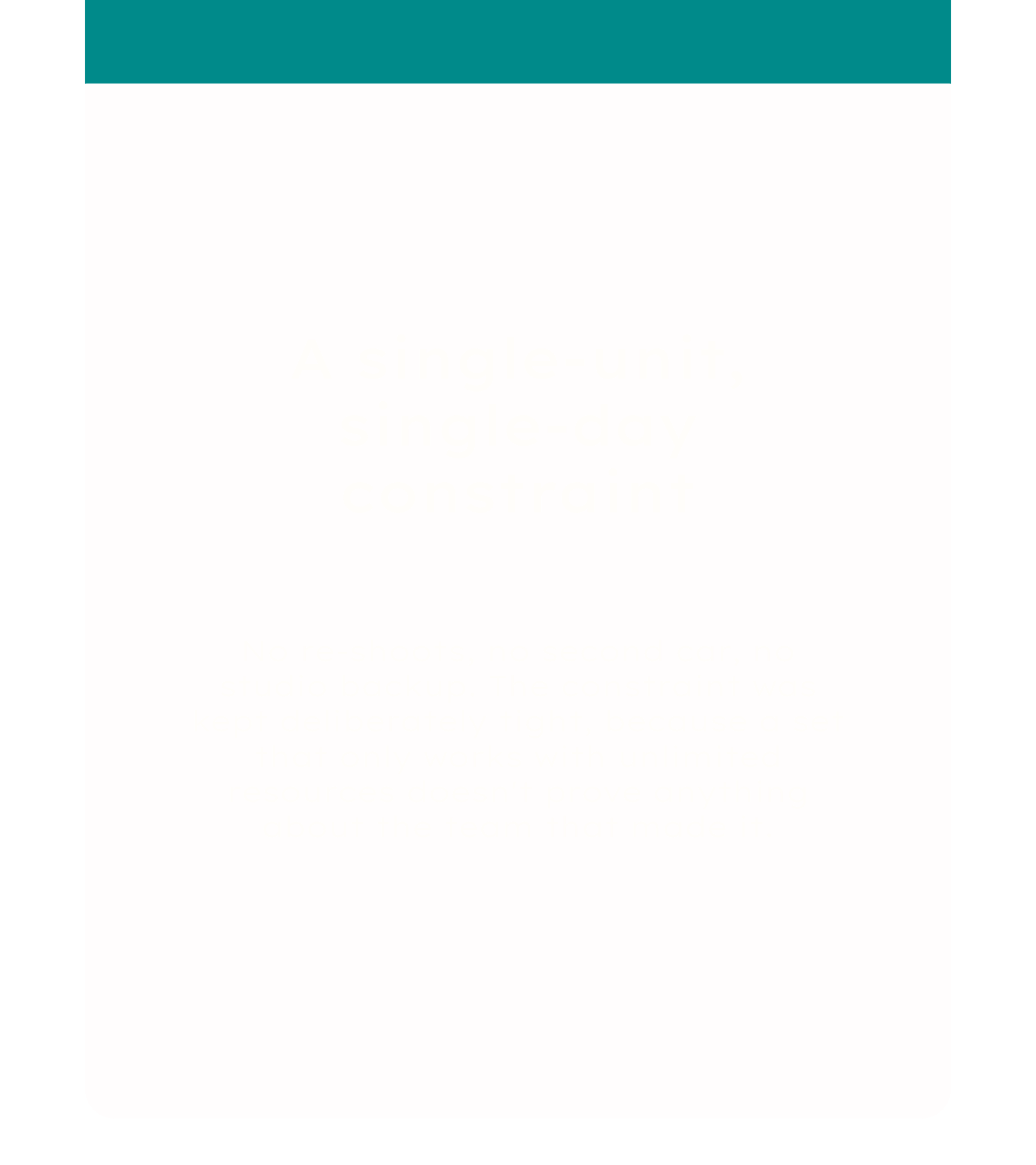 A white card with red borders and rounded corners features white text that reads, "A single-unit, single-day constraint." The background is blurred and the text is faint.