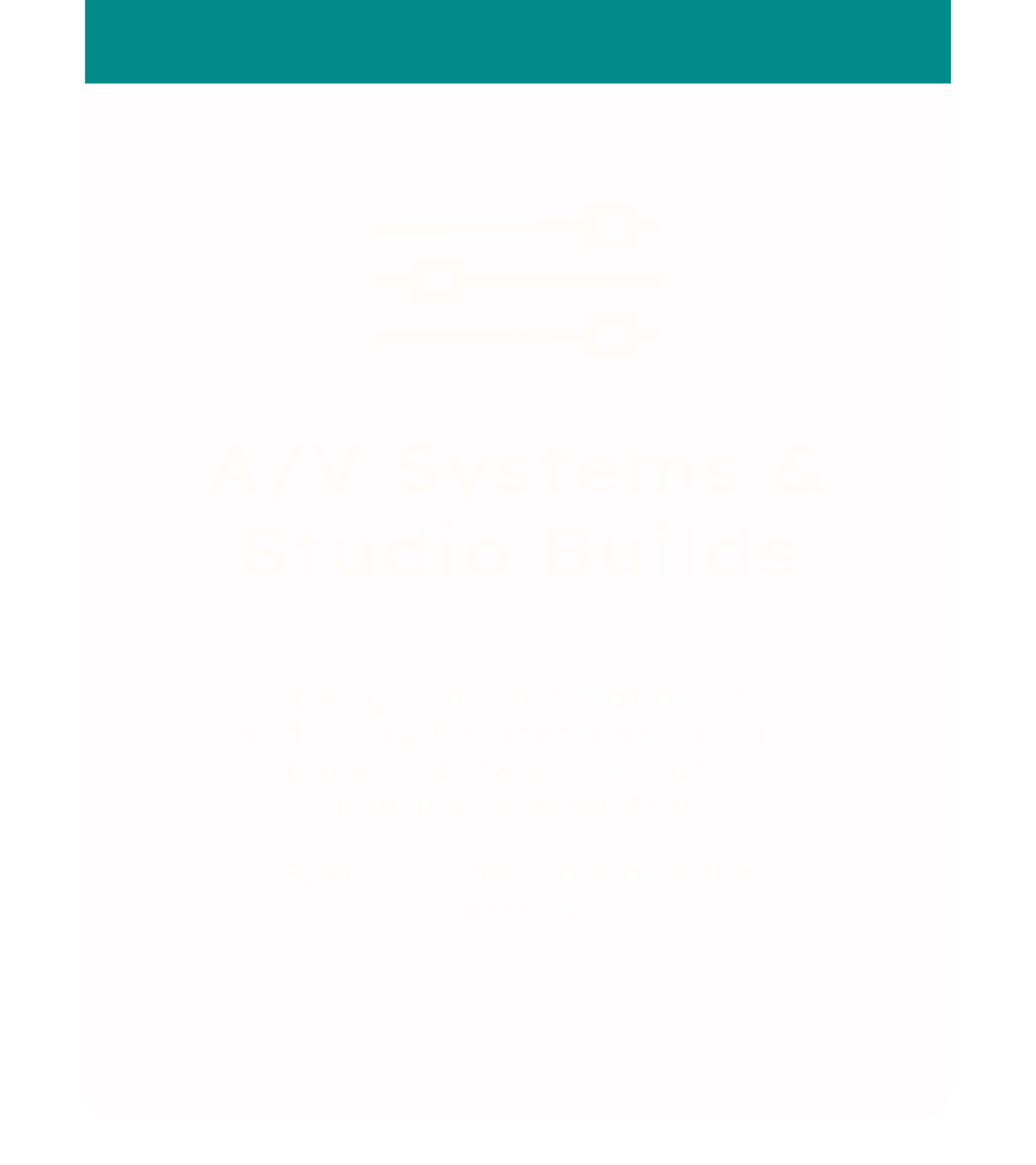 A digital screen showing a home automation system interface with sliders for adjusting audio-visual settings in a studio or control room environment.