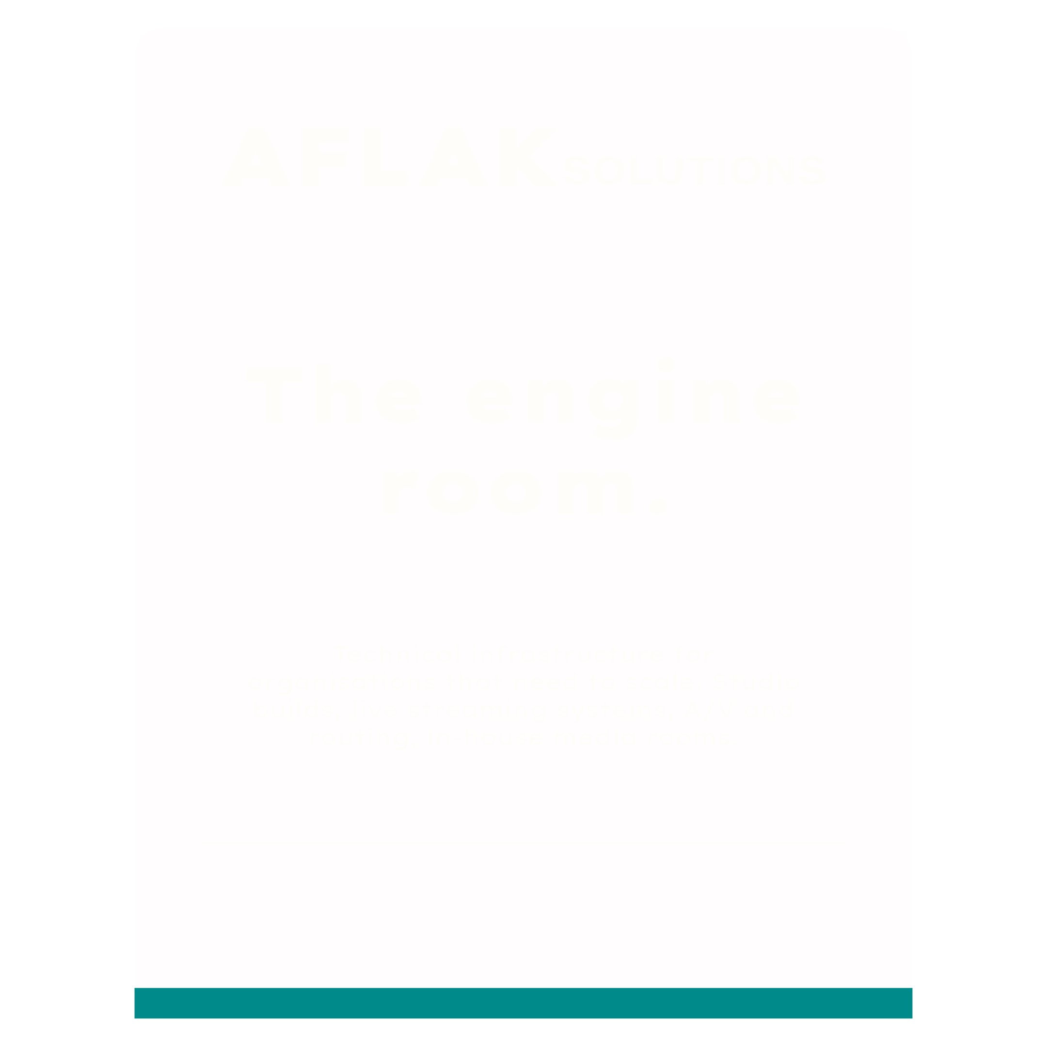 Book titled 'AFAK Solutions' with subtitle 'The engine' and description about technical infrastructure for organizations.